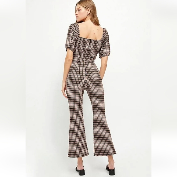 Free People Oxford Plaid Wide-Leg Jumpsuit Size S - Picture 2 of 11
